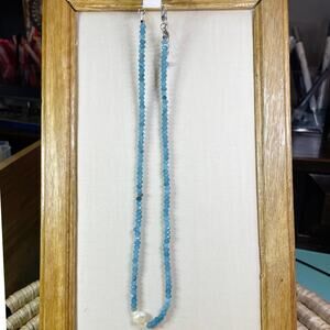 New rainbow agate Ethiopian opal and freshwater, pearl gemstone necklace 17.5”